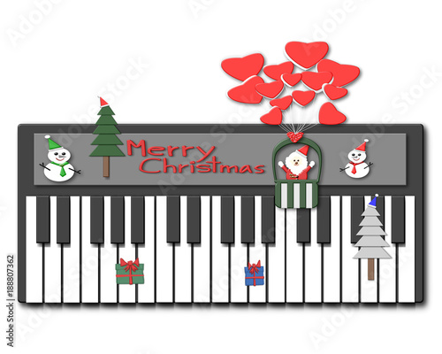 Merry Christmas, Piano, Santa Claus, Snowman, Christmas tree and gift, illustration