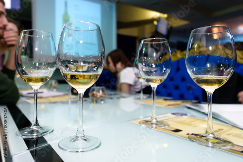 Degustation of white wine and port in a wine house