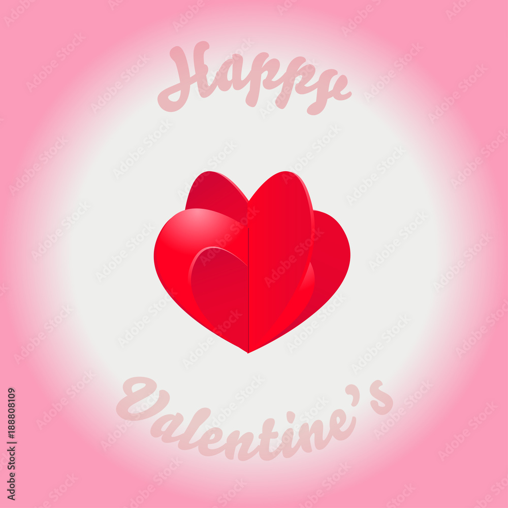 Romantic Happy Valentines Day card. Composition of heart and festive text. Vector illustration.