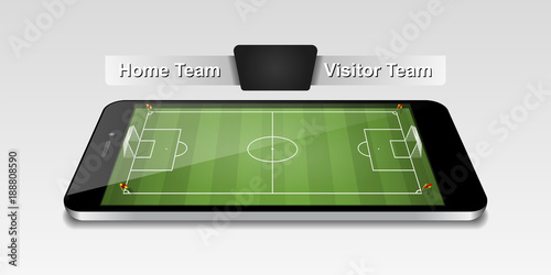 Smart phone with football field and scoreboard