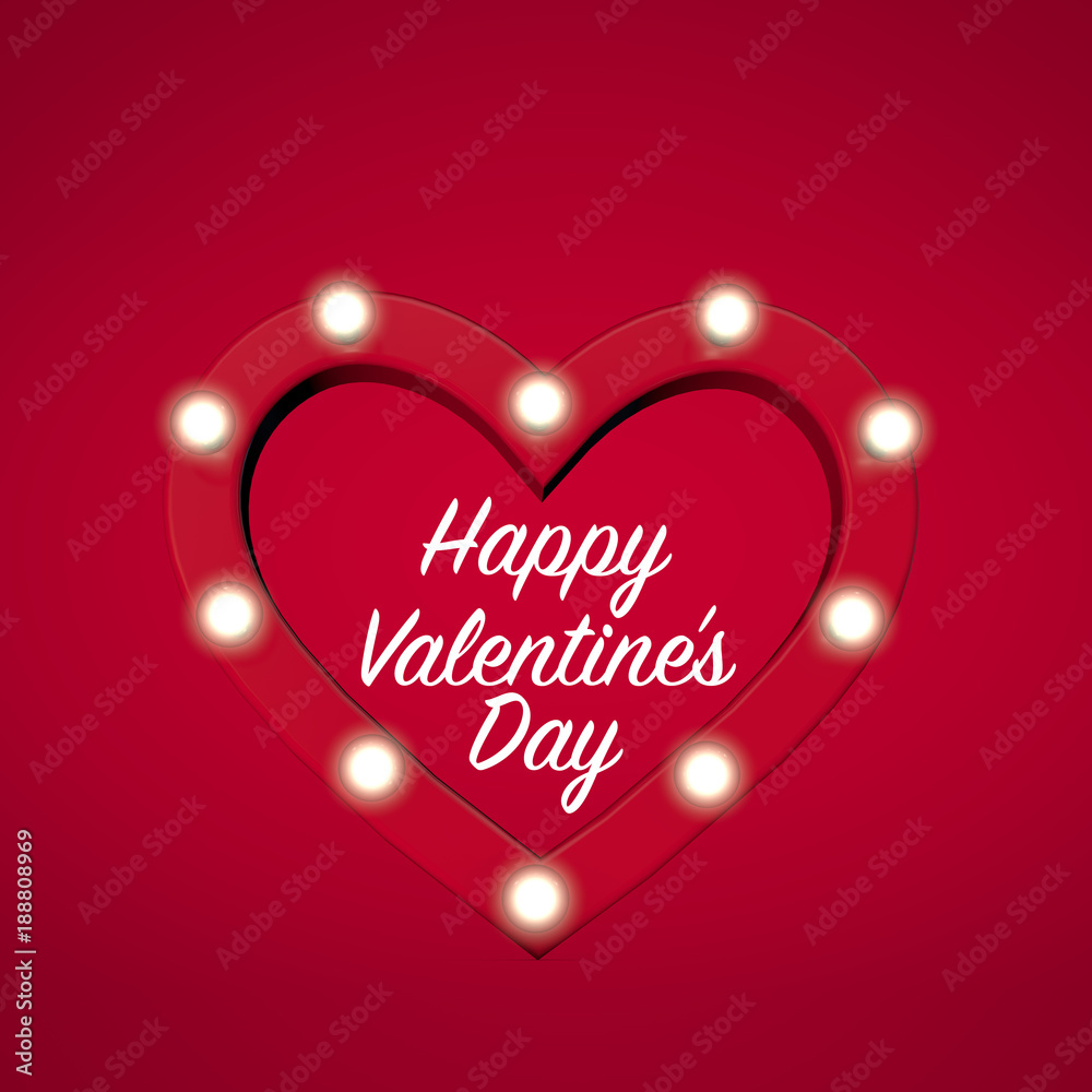 Red love heart shape with romantic message. 3D Rendering