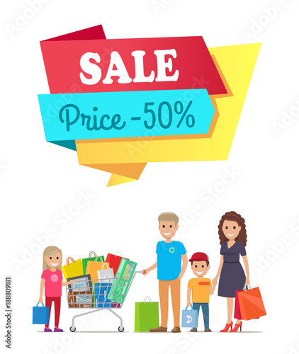 Sale Price 50 off Promo Label People on Banner