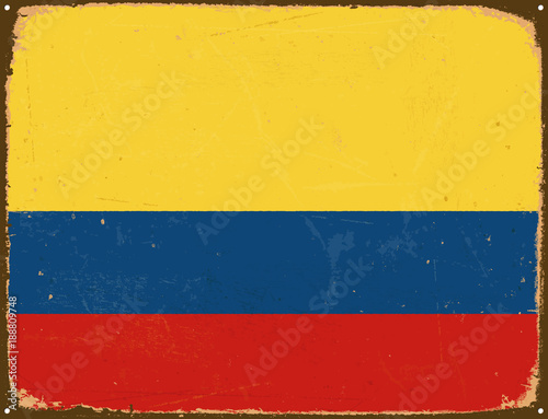Vintage Metal Sign - Colombia Flag - Vector EPS10. Grunge scratches and stain effects can be easily removed for a cleaner look.