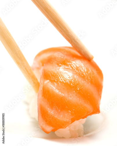 Smoked Salmon Sushi Represents Japanese Food And Asian