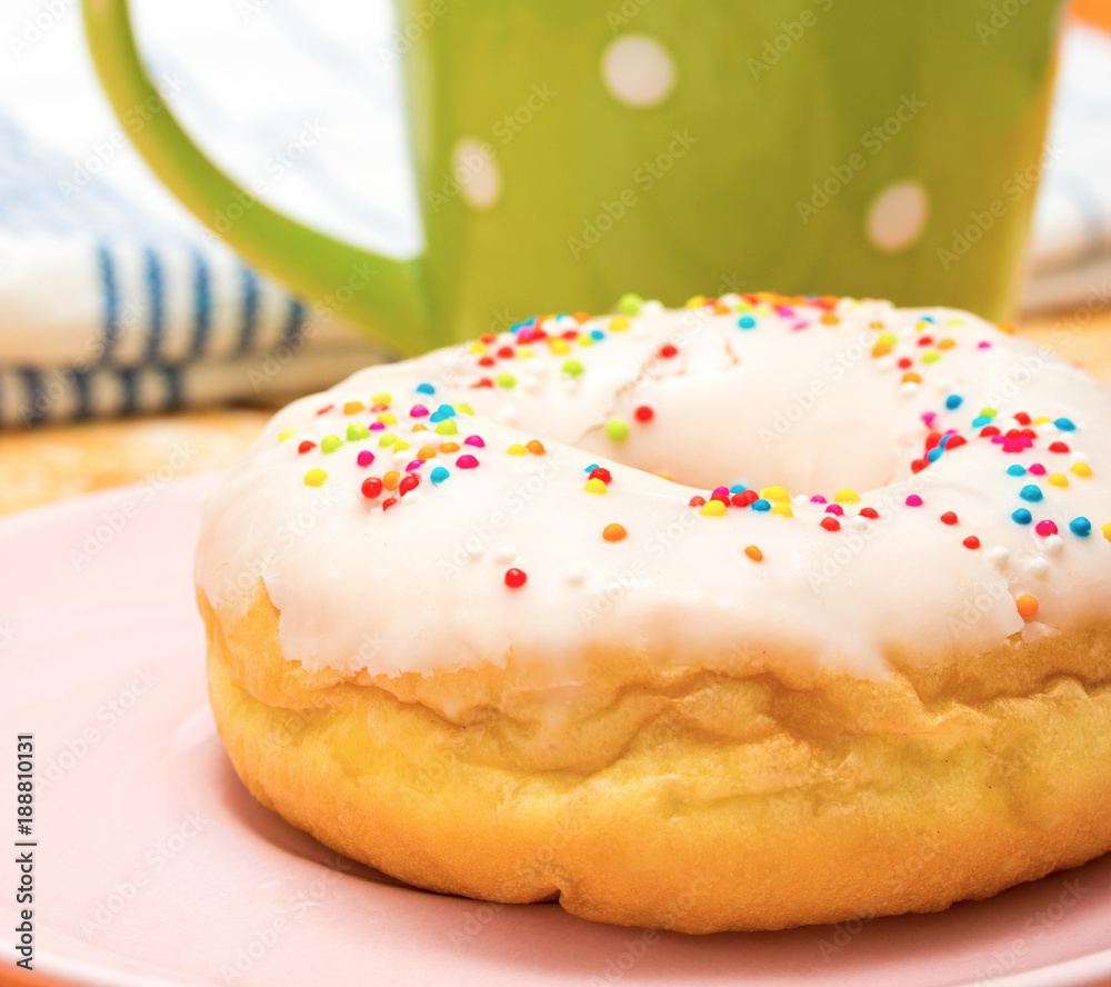 Coffee Donut Break Shows Fatty Food And Cafe Coffee Donut Break Shows Fatty Food And Cafe