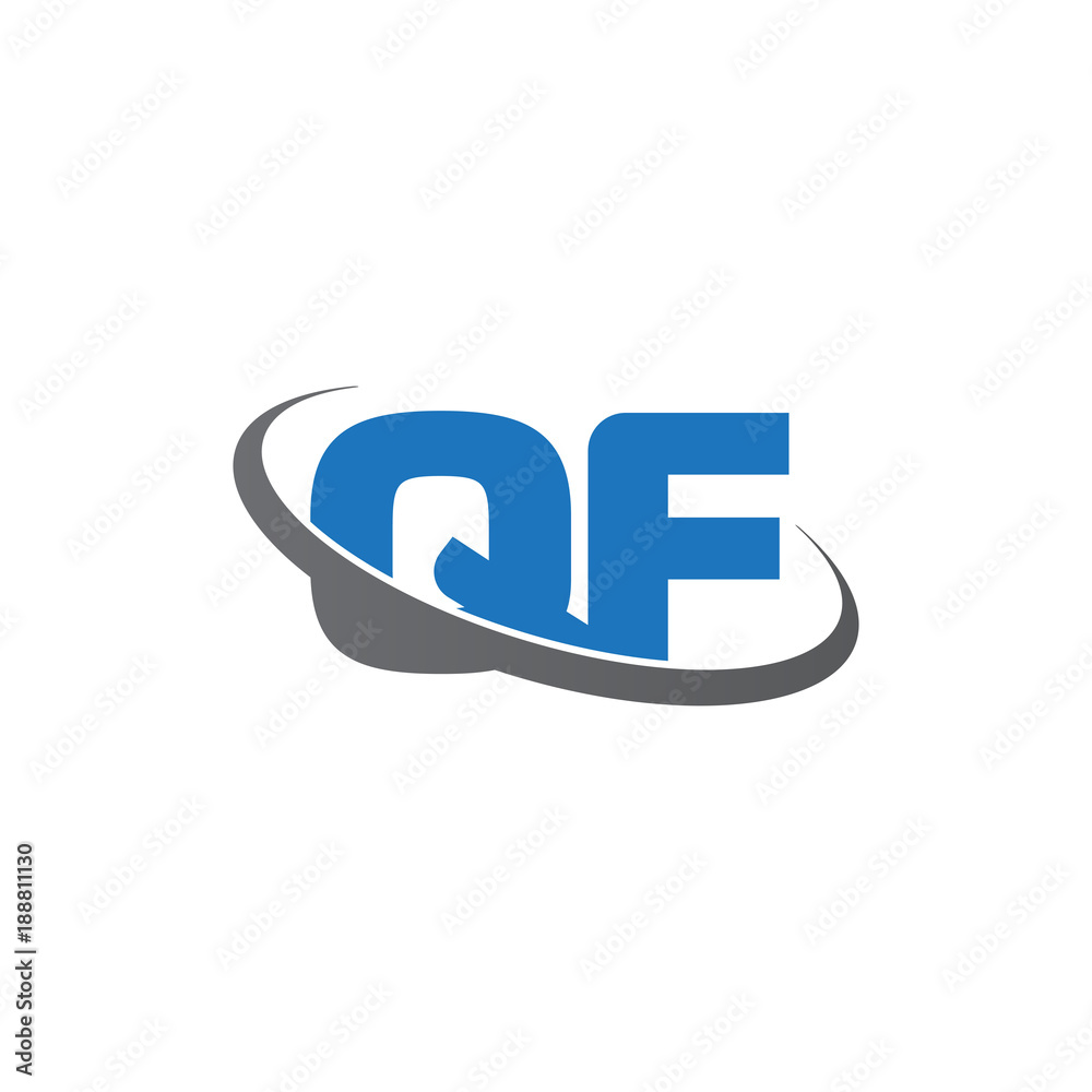 Initial letter QF, overlapping swoosh ring logo, blue gray color Initial letter QF, overlapping swoosh ring logo, blue gray color