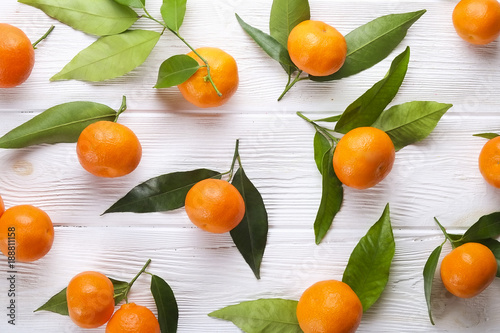 Mandarin Oranges on rustic white wooden background