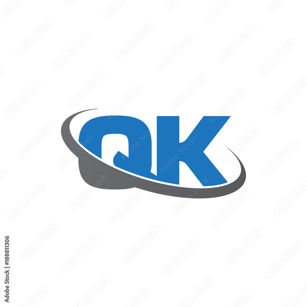 Initial letter QK, overlapping swoosh ring logo, blue gray color Initial letter QK, overlapping swoosh ring logo, blue gray color