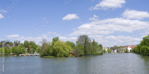 Altenburg / Germany: View over the „Big Pond“ with a small zoo on the island