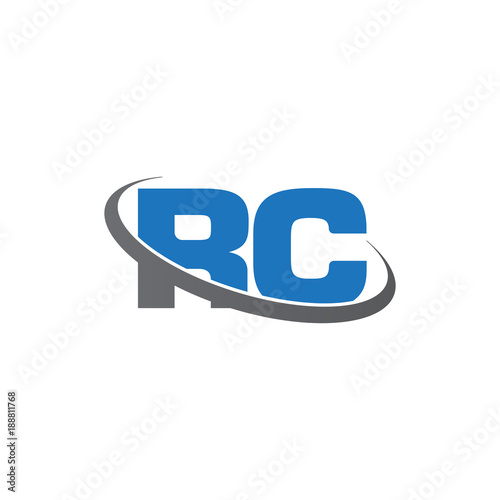 Initial letter RC, overlapping swoosh ring logo, blue gray color