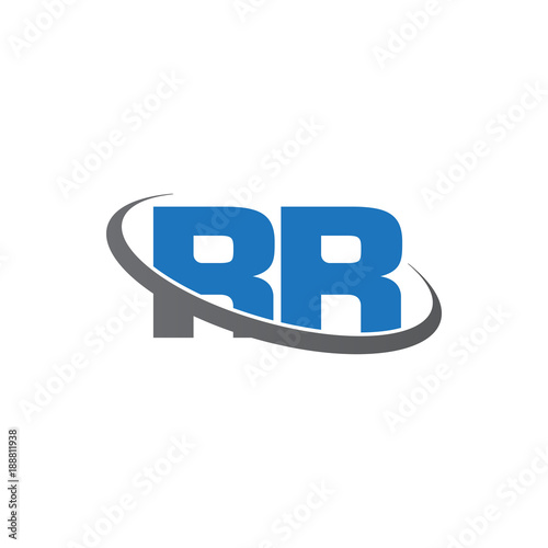 Initial letter RR, overlapping swoosh ring logo, blue gray color