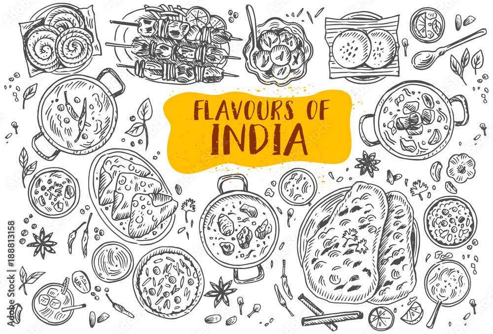 Hand drawn Indian food, Vector Illustration Stock Vector | Adobe Stock