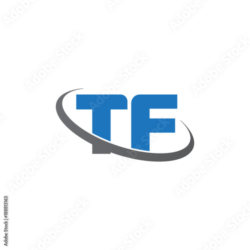 Initial letter TF, overlapping swoosh ring logo, blue gray color