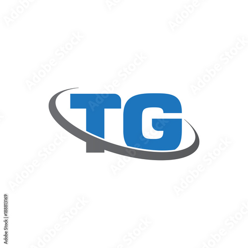 Initial letter TG, overlapping swoosh ring logo, blue gray color