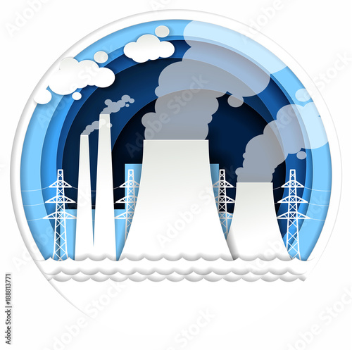 Thermal power plant vector illustration in paper art style