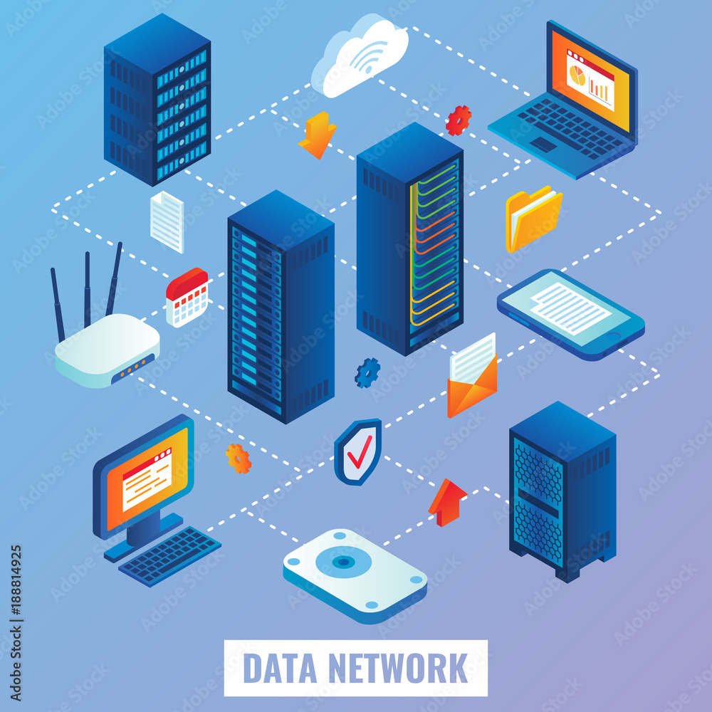 Cloud network vector flat isometric illustration Cloud network vector flat isometric illustration