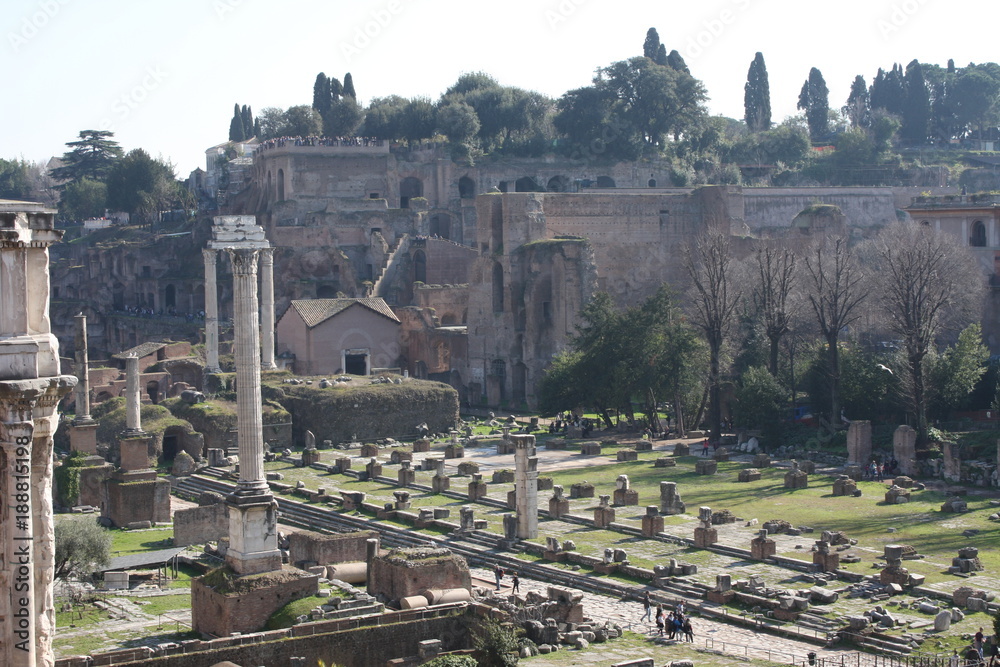 Arch and ruins of Roman Forum Rome in Italy.