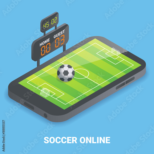 Soccer online concept vector flat isometric illustration