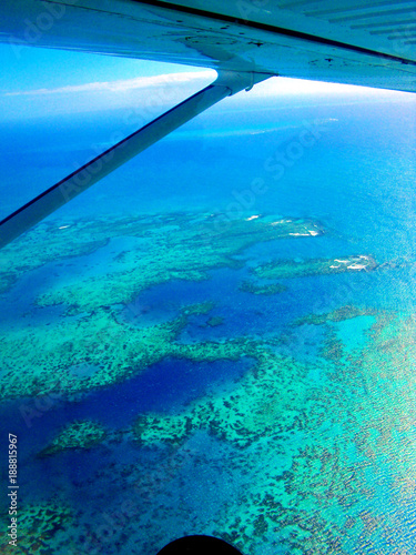 Aerial view Great Barrier Reef from sky out of air plane photo