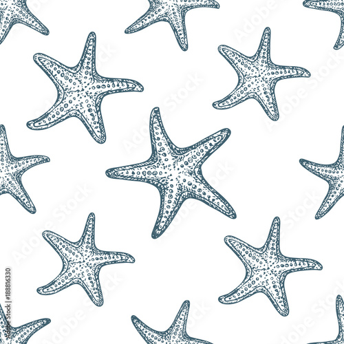 Photo Seamless pattern starfish on white background, cartoon illustration of beach summer background