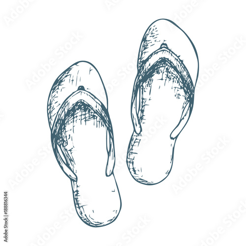 Beach slippers on white background, cartoon illustration of beach accessories for summer holidays. Vector