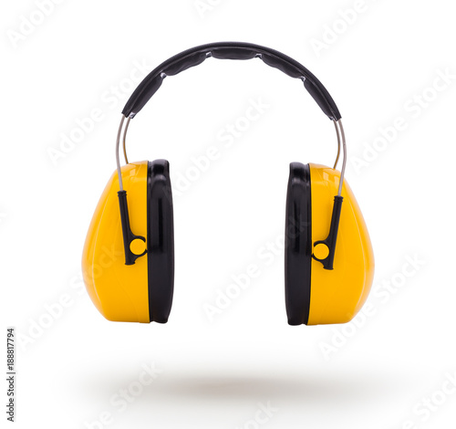 Yellow black ear protectors isolated on white background