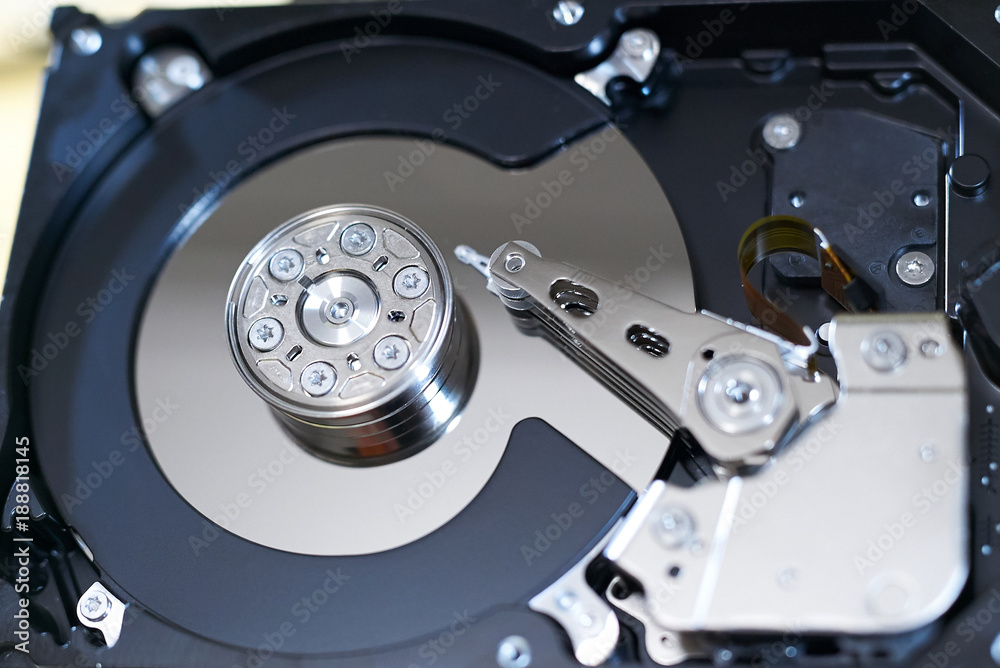Internals of SATA hard disk drive, shallow depth of field Internals of SATA hard disk drive, shallow depth of field