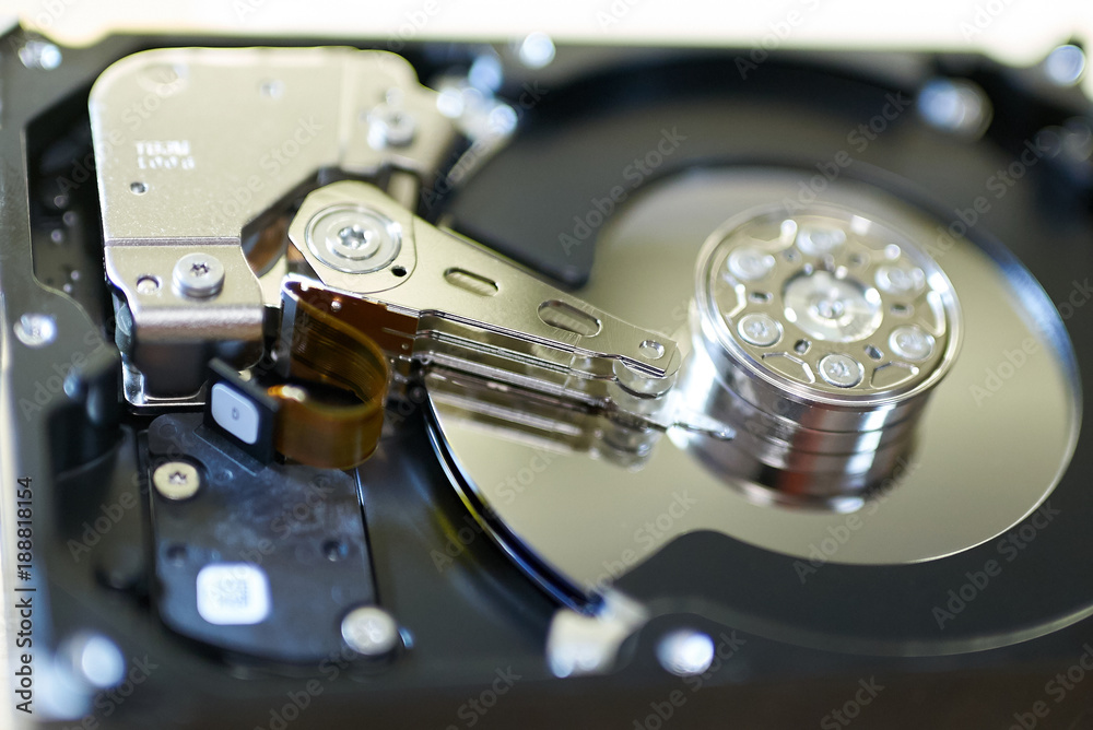 Internals of SATA hard disk drive, shallow depth of field Internals of SATA hard disk drive, shallow depth of field