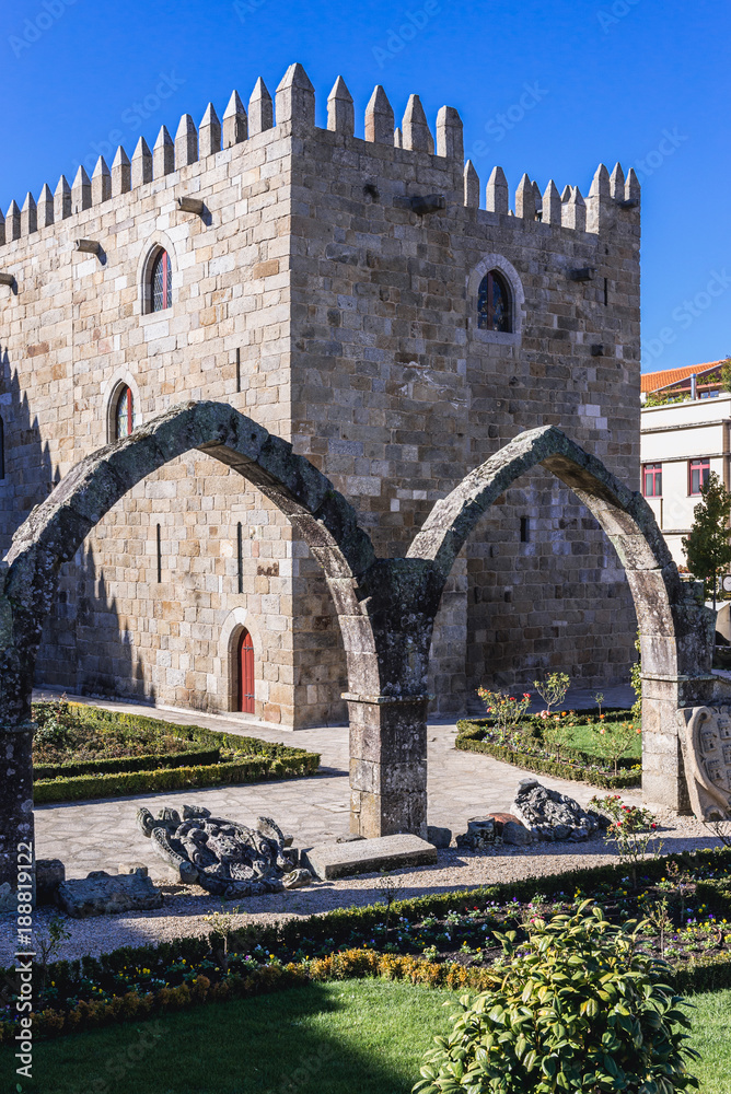 Ruins in front of Episcopal Palace in Braga city, Norte region of Portugal - view from Santa Barbara Garden