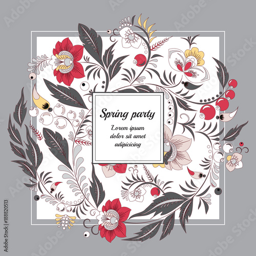 stock vector floral bouquet with frame. spring card, invitation.