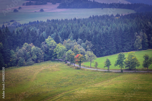 Aerial view from Mount Naroznik in Table Mountains, Sudetes in Poland photo