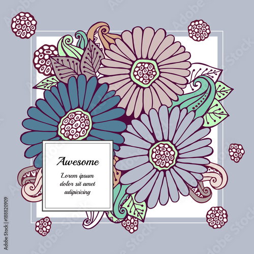 stock vector floral bouquet with frame. spring card, invitation.