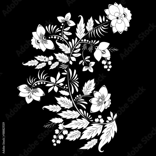 stock vector abstract  flower and wave, doodle bouquet. oriental or arabic, russia textile design. template for card. banner
