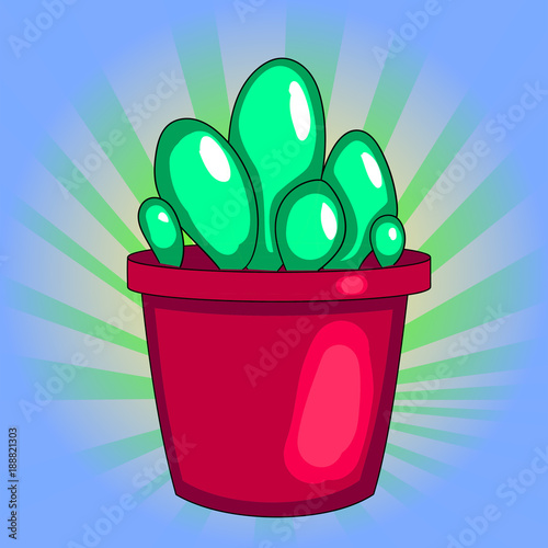 Pop art Houseplant, cactus in a pot. White background