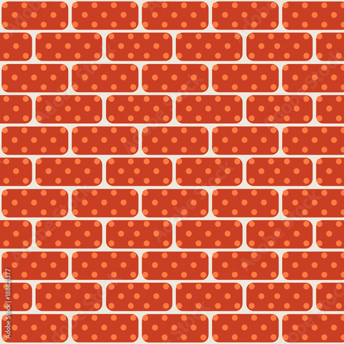 Red and brown bricks are seamless. Fen wall of the house. Vector pop art