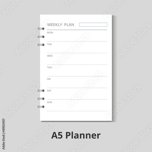 A5 planner Weekly plan vector mockup