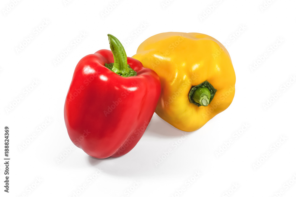 red and yellow bell peppers on white