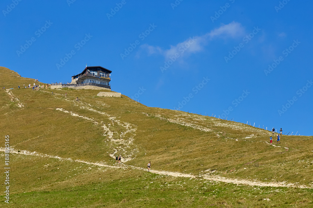 Monte Baldo. Italy. restaurant for tourists on top of the mountain.
