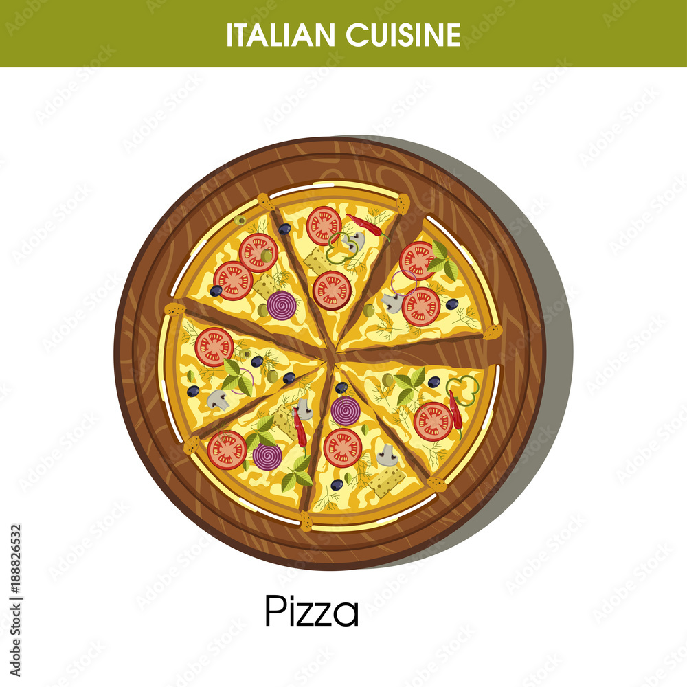 Italian cuisine pizza vector icon for restaurant menu or cooking recipe template