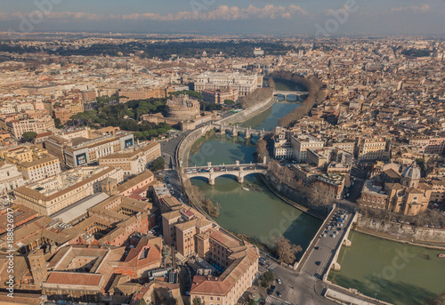 Cityscape of Rome, aerial view. Saint Angelo castle, bridges and Tiber river © a_medvedkov
