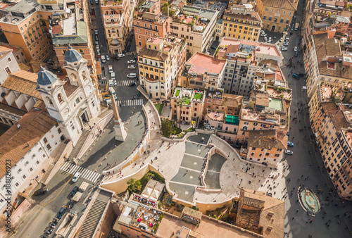 Aerial view of Piazza di Spagna and the Spanish Steps in Rome