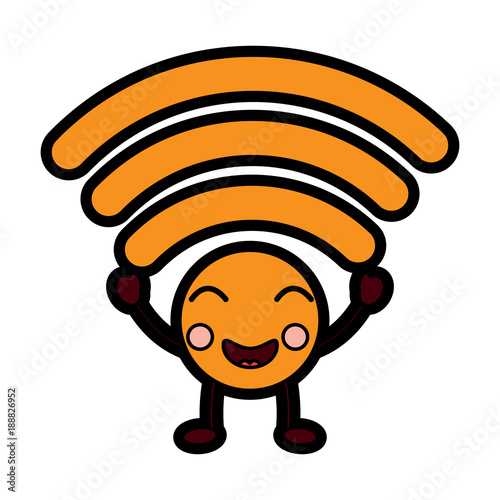 cartoon wifi internet signal kawaii character vector illustration   design