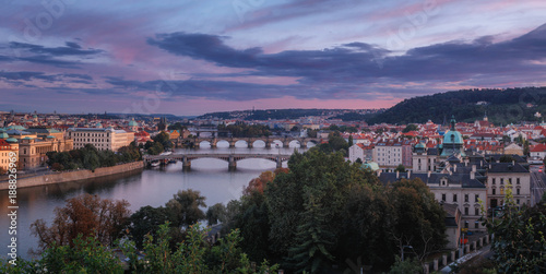 Beautiful sunset over Prague from Letenske sady, The capital of Czech Republic © Kennymax