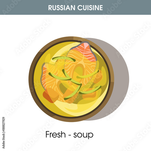 Fresh-soup with fish in bowl from Russian cuisine