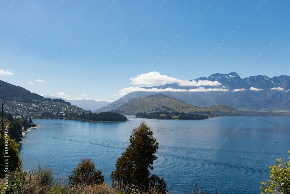 New Zealand Queenstown Lake Wakatipu landscape mountain fjord crystal clear water