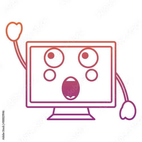 suprised computer monitor kawaii icon image vector illustration design  red to purple ombre line