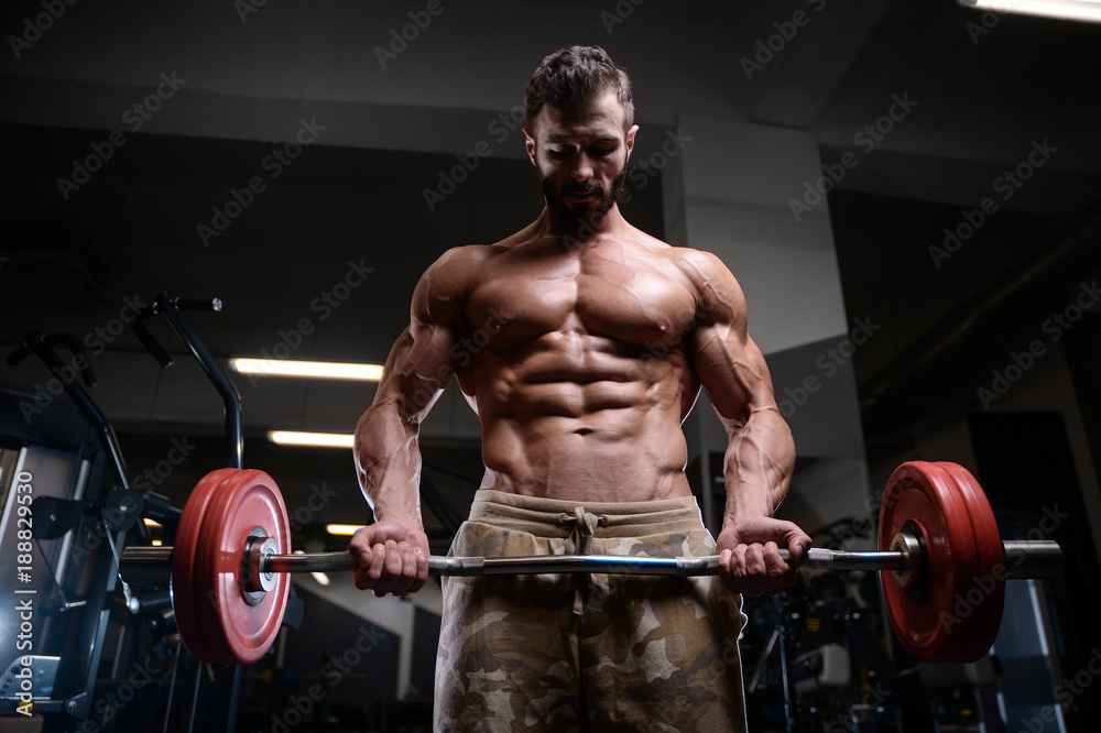 sexy strong bodybuilder athletic men pumping up muscles with dumbbells sexy strong bodybuilder athletic men pumping up muscles with dumbbells