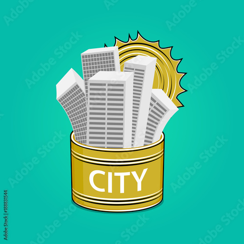 Houses in a tin can. Problems of overpopulation in large cities. Concept vector illustration.