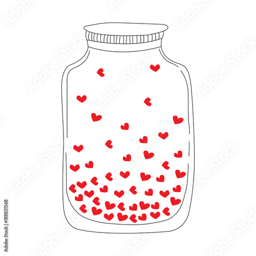 Postcard with image of a bottle in which red hearts, Valentine's Day, vector illustration