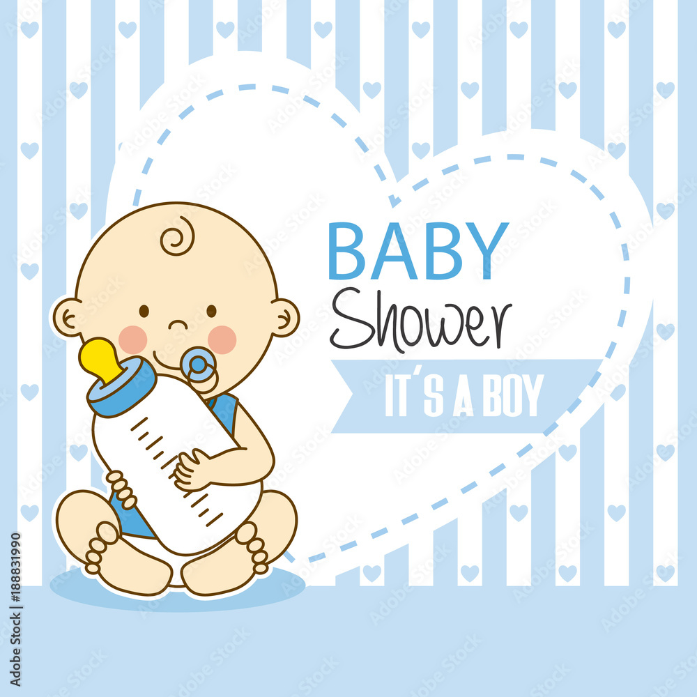 baby shower boy. baby with bottle Stock-vektor | Adobe